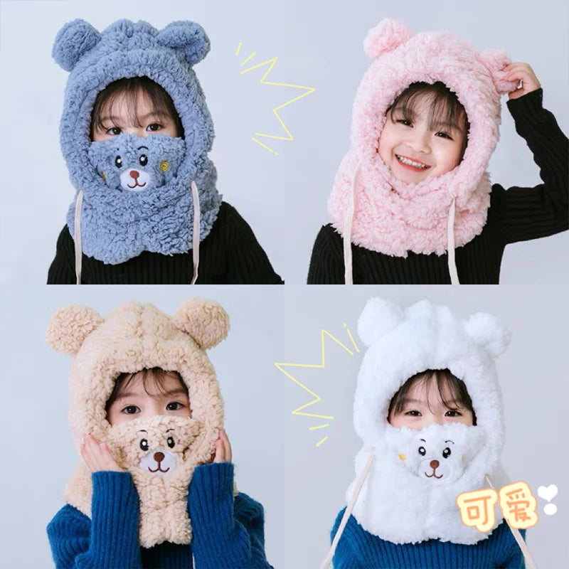 CH.KOUROSH Trend children's hat winter neck one men's and women's baby ear protection face cap cute bear plush warm fashion