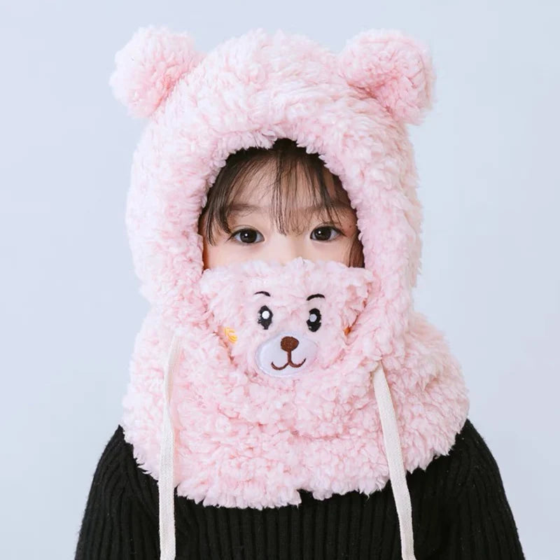 CH.KOUROSH Trend children's hat winter neck one men's and women's baby ear protection face cap cute bear plush warm fashion