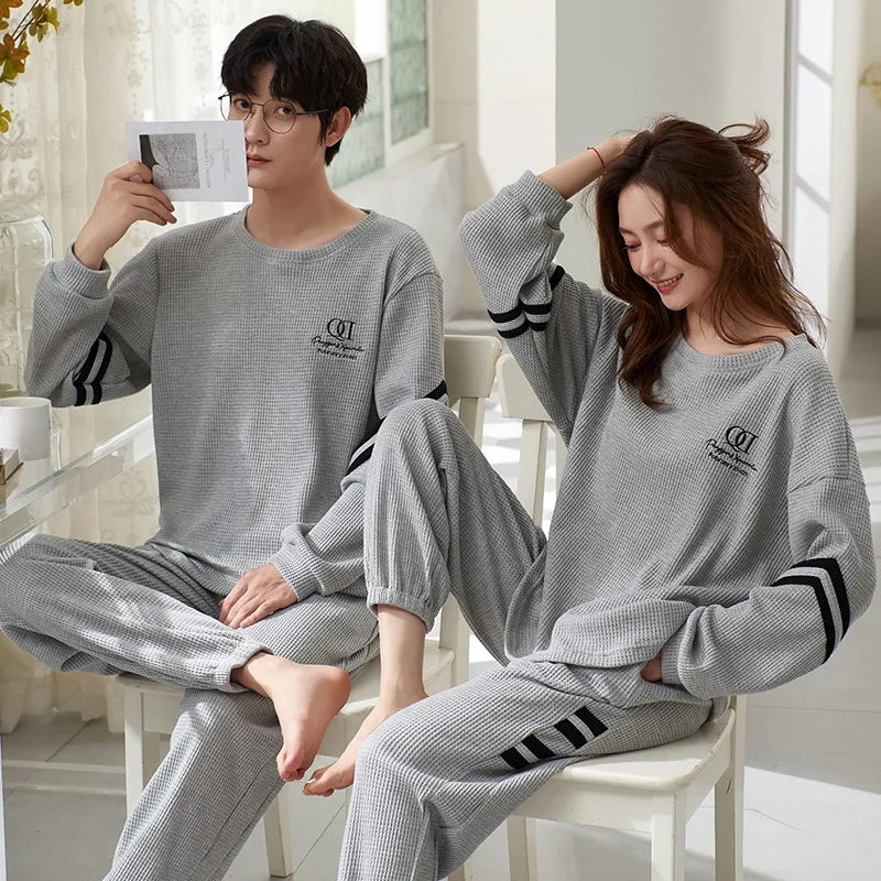 Korean Men Pijamas Set Cotton Women Pajamas Set Autumn Sleepwear Casual Loungewear hombre Mujer Home Clothing Pyjamas Suit