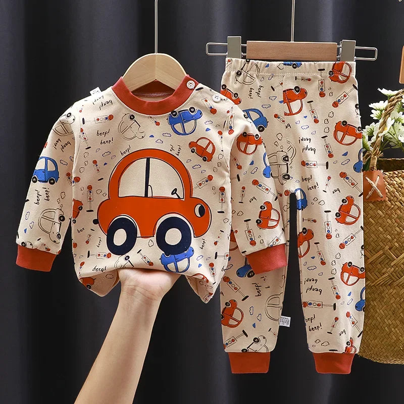 2023 New Kids Boys Girls Pajama Sets Cartoon Print Long Sleeve Cute T-Shirt Tops with Pants Toddler Baby Autumn Sleeping Clothes