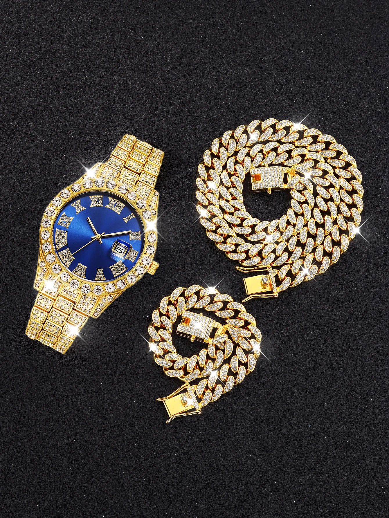 Luxury Women’s Jewelry Set with Watch, Necklace, Earrings & Ring - Gold Rhinestone Design