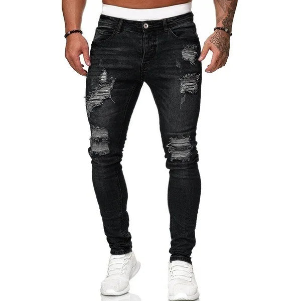 CH.KOUROSH Ripped Skinny Fit Men’s Jeans - Distressed Vintage Denim, Punk Style