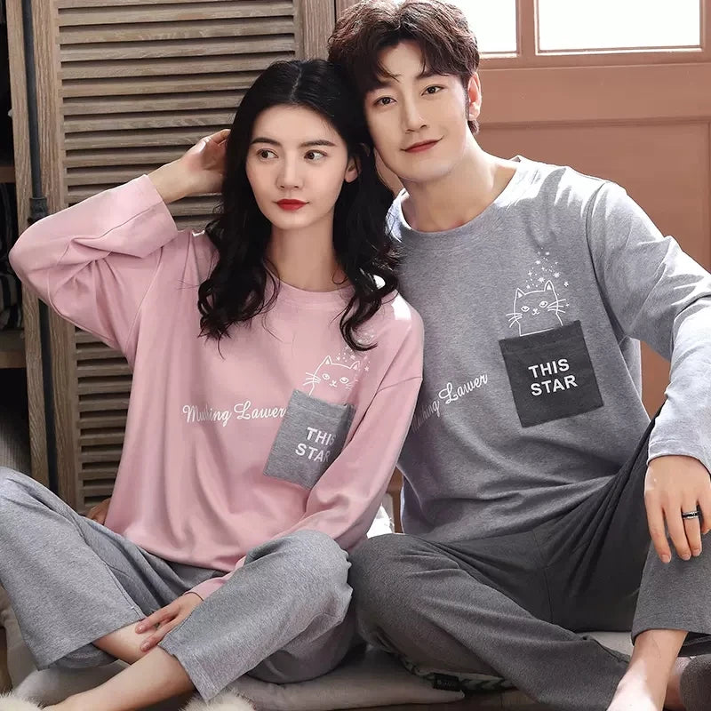 Korean Men Pijamas Set Cotton Women Pajamas Set Autumn Sleepwear Casual Loungewear hombre Mujer Home Clothing Pyjamas Suit