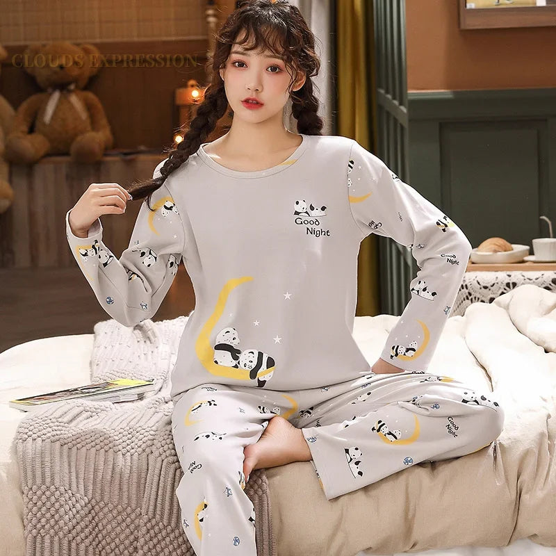 Spring Autumn Knitted Cotton Cartoon Men's Pyjamas Plaid Pajamas Set Casual Male Sleepwear Pyjamas Night Pijamas 4XL Homewear