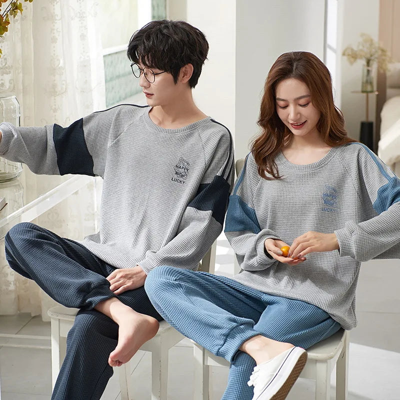 Korean Men Pijamas Set Cotton Women Pajamas Set Autumn Sleepwear Casual Loungewear hombre Mujer Home Clothing Pyjamas Suit