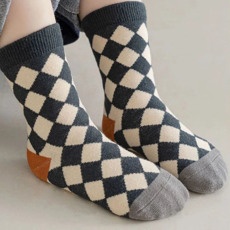 CH.KOUROSH 5Pairs/Lot Cute Bear Plaid Baby Socks Spring Autumn Soft Cotton Kids Middle Tube Socks For Boys Girls Casual Sports Sock