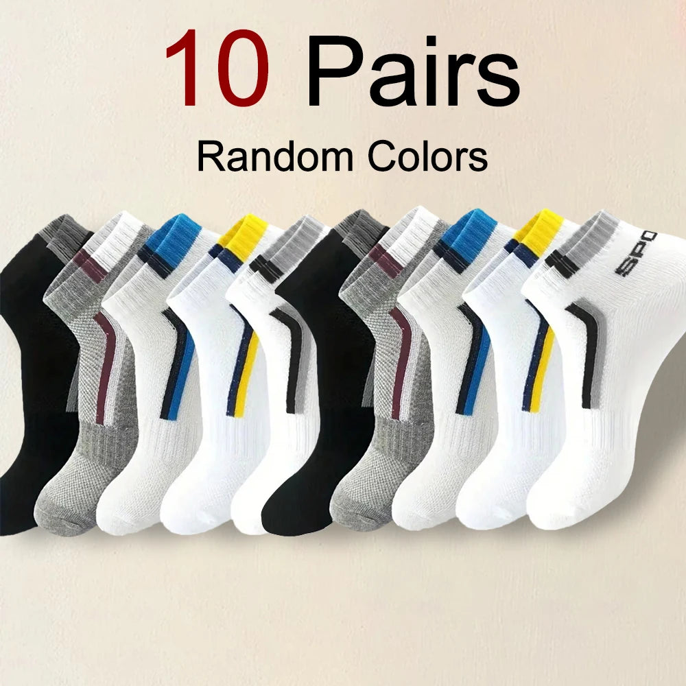 5/10/20/30 Pairs Men Short Socks Fashionable Stripes Sports Style Sweat Absorbing Breathable Soft Comfortable Casual Ankle Socks