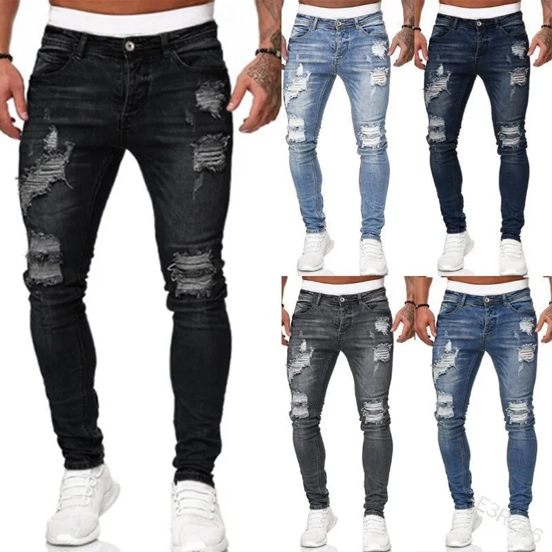 CH.KOUROSH Ripped Skinny Fit Men’s Jeans - Distressed Vintage Denim, Punk Style