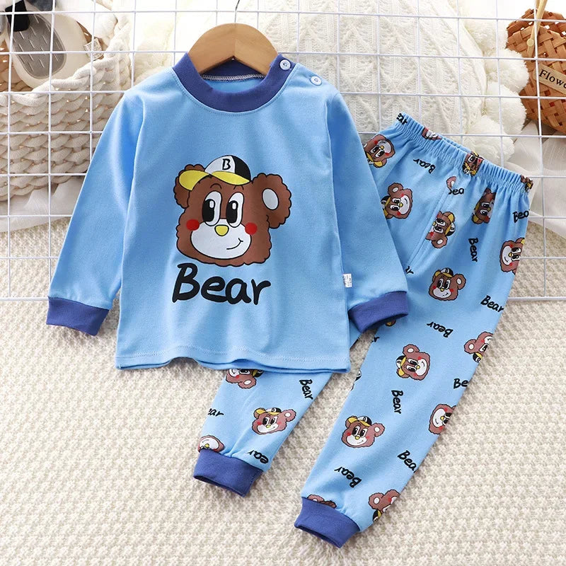 New Kids Boys Girls Pajama Sets Cartoon Print Long Sleeve Cute T-Shirt Tops with Pants Toddler Baby Sleeping Clothing Sets