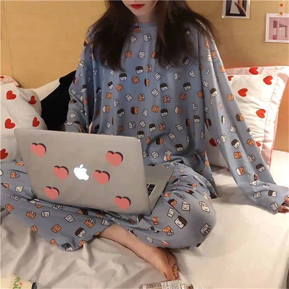 Cute Cartoon Casual Home Clothes New Fashion Women's Sleepwear Suit Long Sleeve Girls Homewear Sets Comfortable Female Pajamas