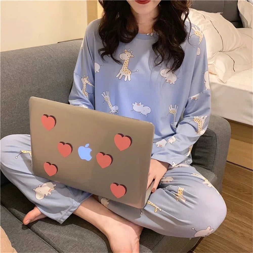 Cute Cartoon Casual Home Clothes New Fashion Women's Sleepwear Suit Long Sleeve Girls Homewear Sets Comfortable Female Pajamas