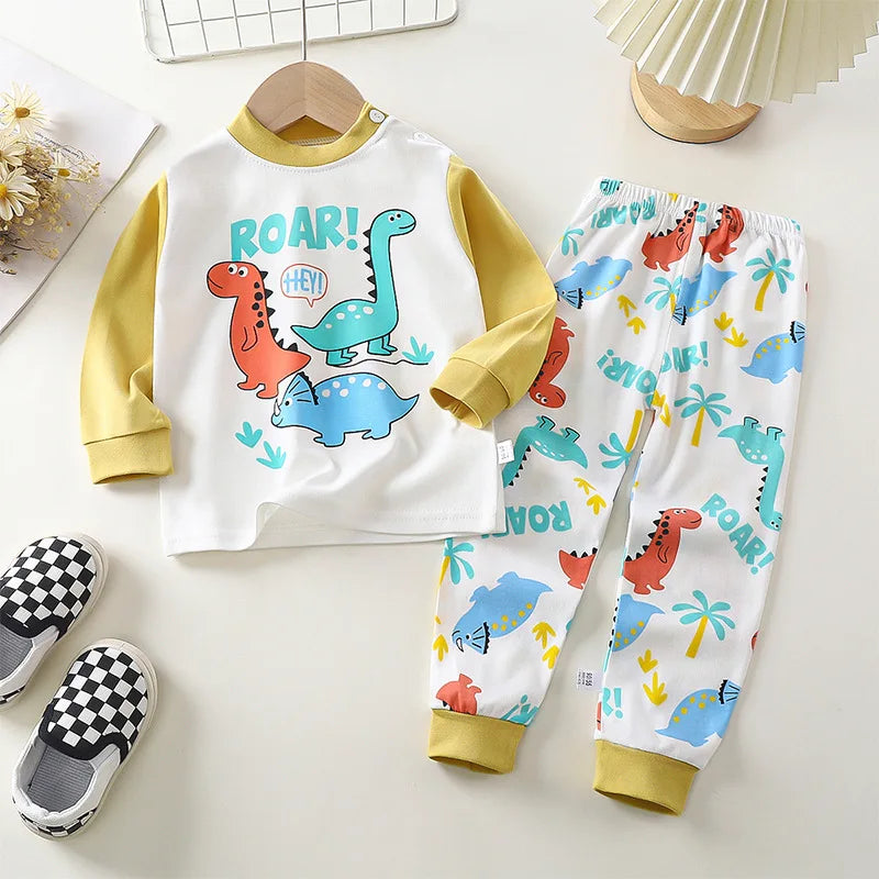 2023 New Kids Boys Girls Pajama Sets Cartoon Print Long Sleeve Cute T-Shirt Tops with Pants Toddler Baby Autumn Sleeping Clothes