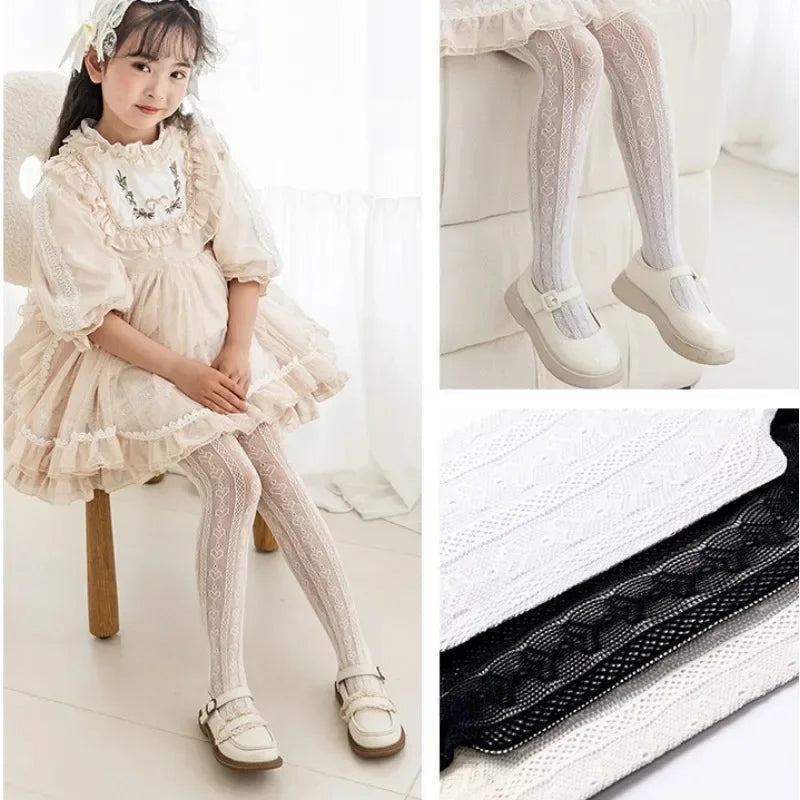 CH.KOUROSH  New Summer Girls Tights Pure Cotton Breathable Mesh Beige White Black Children Princess Pantyhose Lolita Leggings For 2-12y