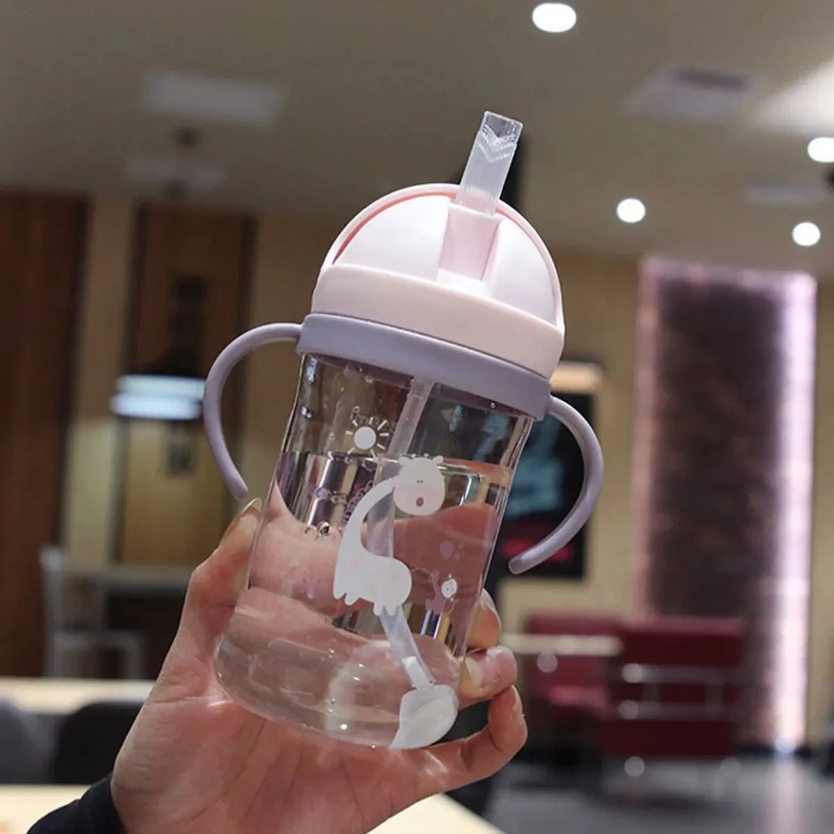 CH.KOUROSH 350ml Kids Drinking Cup Feeding Bottle With Straw Gravity Ball Wide Caliber Bottle