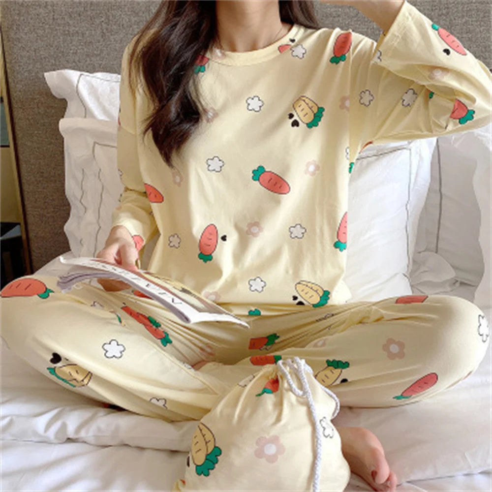 Cute Cartoon Casual Home Clothes New Fashion Women's Sleepwear Suit Long Sleeve Girls Homewear Sets Comfortable Female Pajamas