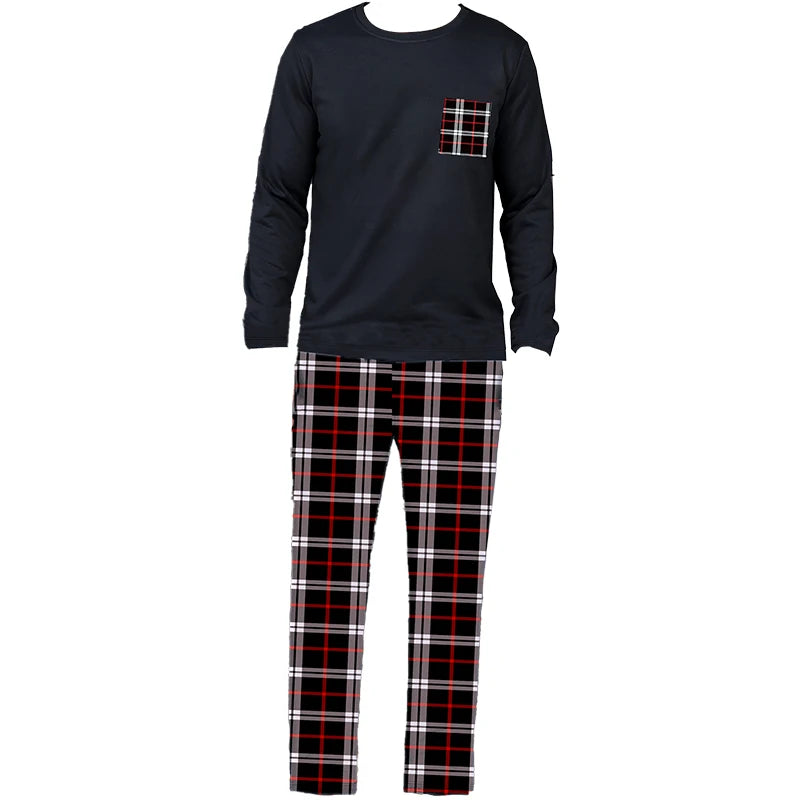 Two piece sets men's pajamas autumn and winter long sleeved pants checkered sleepwear set