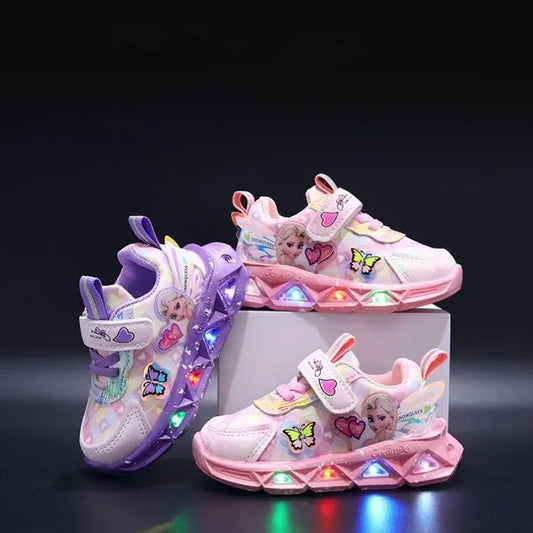 CH.KOUROSH Fashion New Style Children Led Shoes Popular Brand Kids Girls Sneakers Disney Elsa Princess Lighting Shoes Casual Sports Shoes