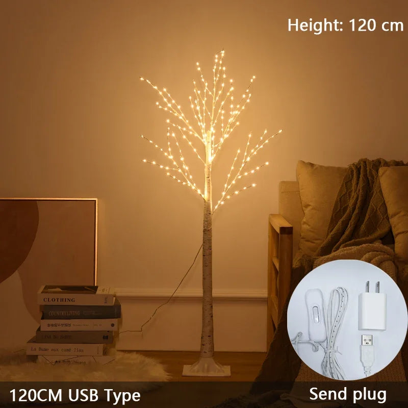 LED Birch Tree Lights White Birch Tree Lamp Christmas Tree Luminous Creative DIY Lamps New Year Warm Light Decorations for Home