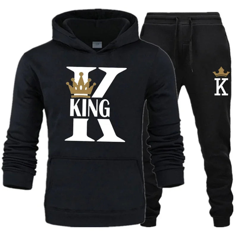 CH.KOUROSH 2024 new autumn and winter men and women hooded hoodie set KING QUEEN loose hooded printed couple suit sportswear