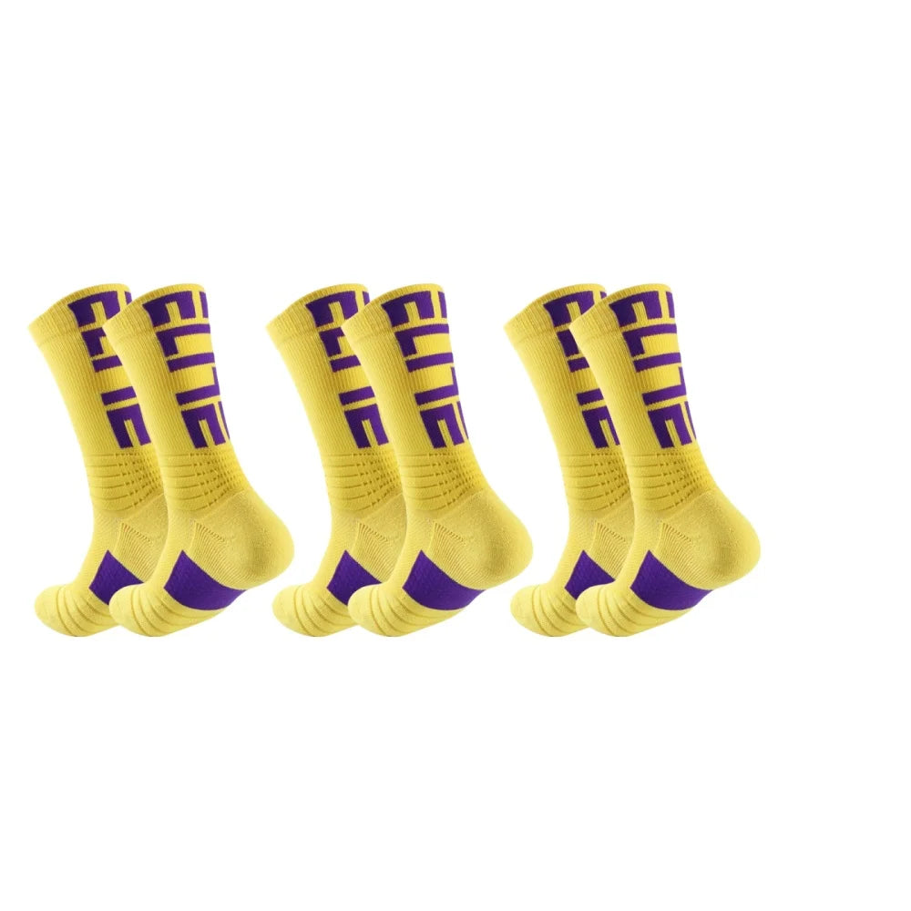 3 pairs of men's elite socks, basketball socks, looped thickened anti slip football socks, sports socks, trendy socks, and middl