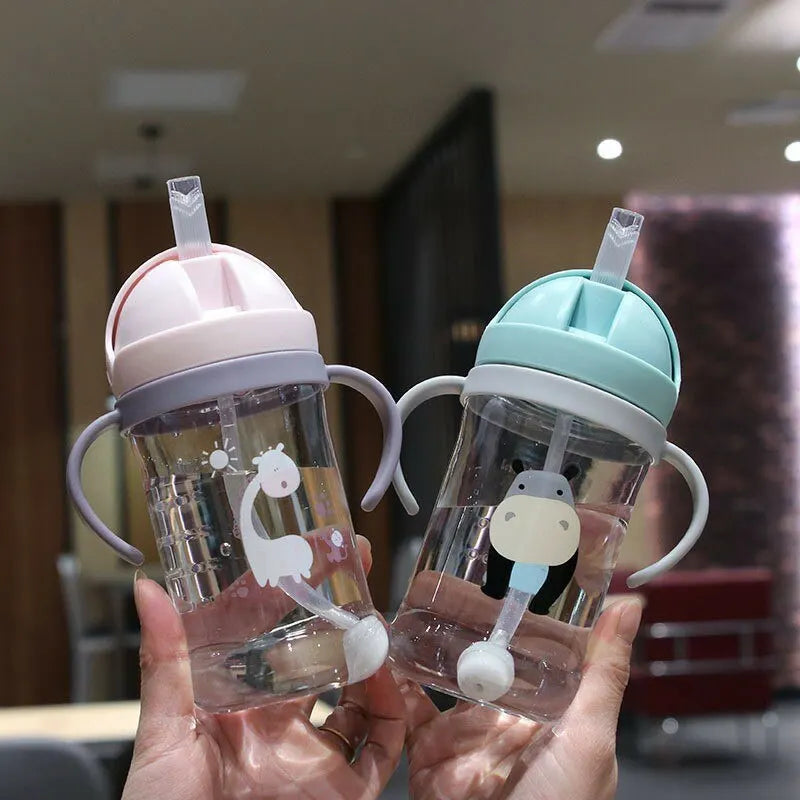 CH.KOUROSH 350ml Kids Drinking Cup Feeding Bottle With Straw Gravity Ball Wide Caliber Bottle