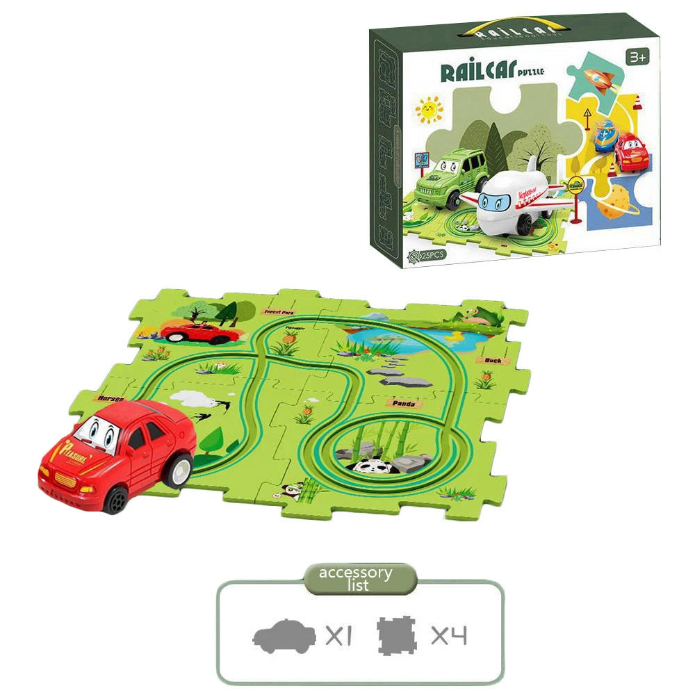 New Children's Rail Car Jigsaw Puzzle Toy Multifunctional Train Diy Mini Street Sign Assembly Toy Boy Girl Birthday Set Gift