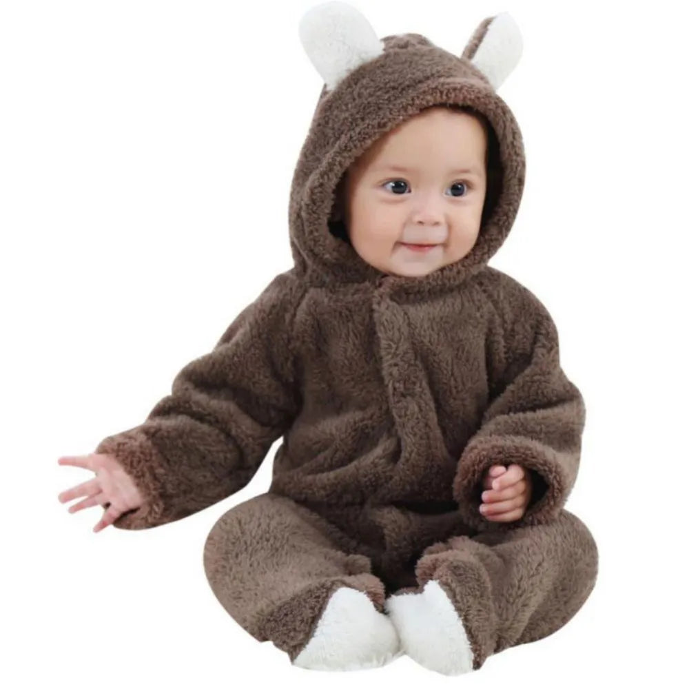 Autumn Winter Baby Romper Boys Girls Ears Hooded Long Sleeve Baby Clothes Solid Newborn  Baby Girl Clothes