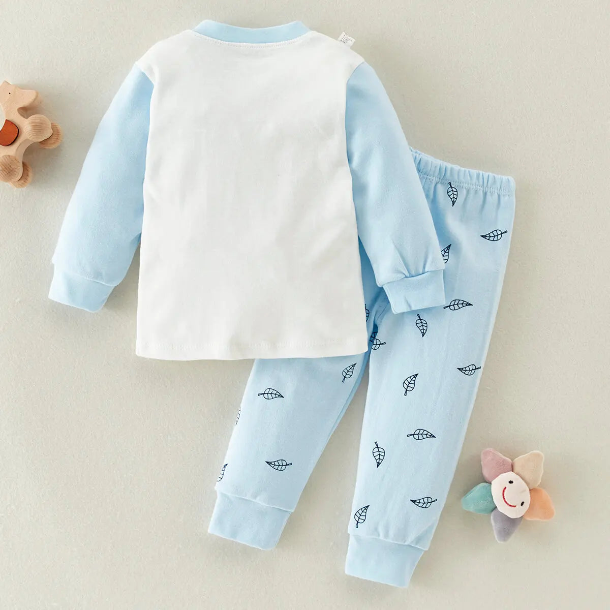 hibobi 2-Piece 100% Cotton Children's Autumn And Winter Round Neck Warm Home Clothes Set Cute Bear Pajamas And Pajama Pants Set