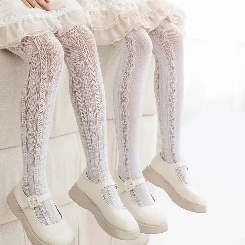 CH.KOUROSH  New Summer Girls Tights Pure Cotton Breathable Mesh Beige White Black Children Princess Pantyhose Lolita Leggings For 2-12y