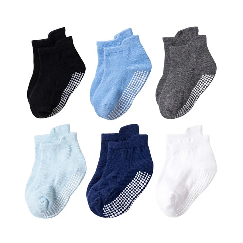 CH.KOUROSH 6Pairs Baby's Non-slip Floor Socks For Toddler Kids Boys Indoor Activities Learn To Walk Ankle Socks