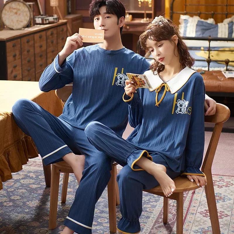 Korean Men Pijamas Set Cotton Women Pajamas Set Autumn Sleepwear Casual Loungewear hombre Mujer Home Clothing Pyjamas Suit