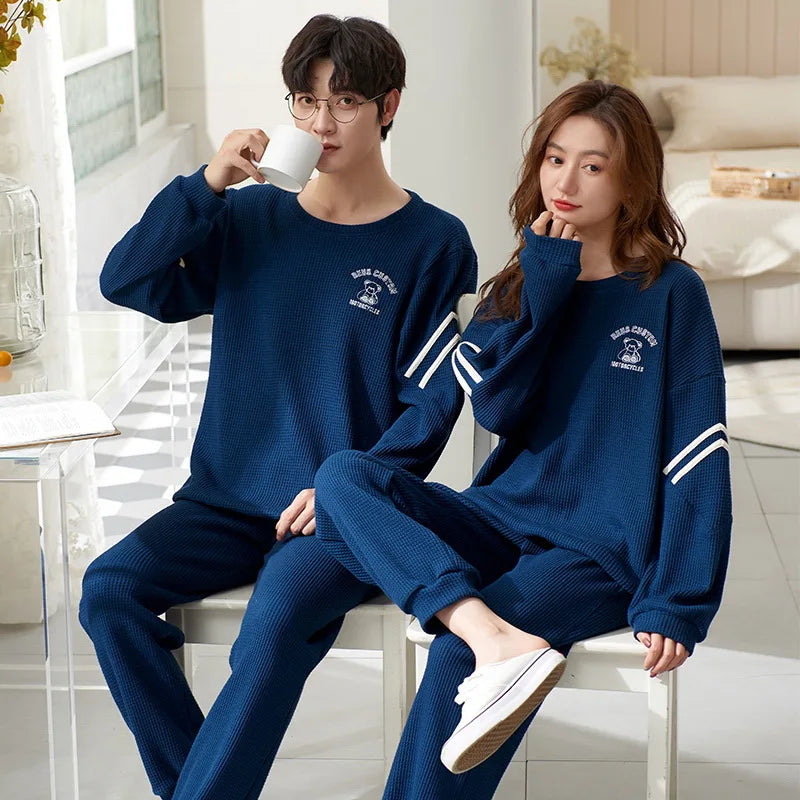 Korean Men Pijamas Set Cotton Women Pajamas Set Autumn Sleepwear Casual Loungewear hombre Mujer Home Clothing Pyjamas Suit