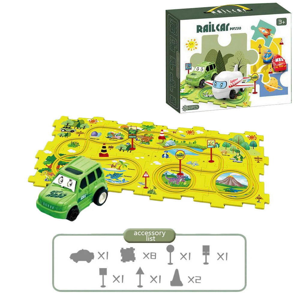 New Children's Rail Car Jigsaw Puzzle Toy Multifunctional Train Diy Mini Street Sign Assembly Toy Boy Girl Birthday Set Gift