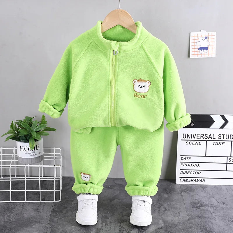 new winter girls plush set for boys casual sports two-piece set for baby toddler outdoor clothing sets