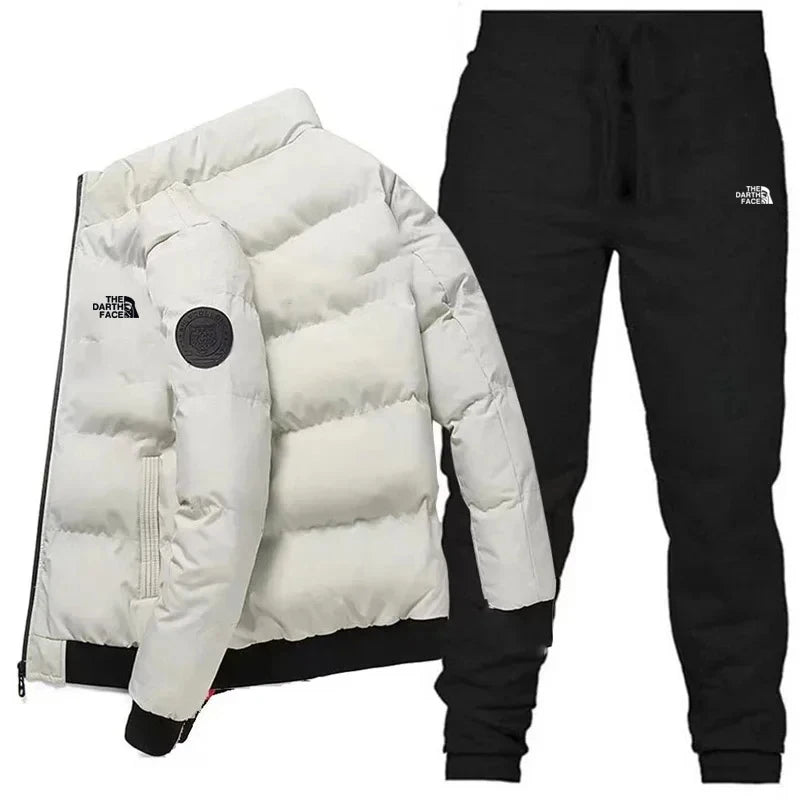 2024 New Fashion Mens Tracksuit Cotton-padded Jacket+Sweatpants 2 Piece Set High Quality Autumn Winter Daily Casual Jogging Suit