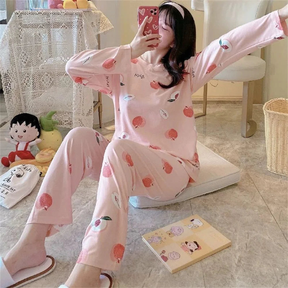 Cute Cartoon Casual Home Clothes New Fashion Women's Sleepwear Suit Long Sleeve Girls Homewear Sets Comfortable Female Pajamas