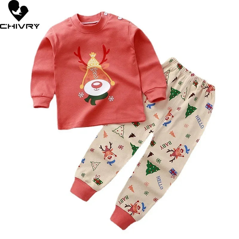 2023 New Kids Boys Girls Pajama Sets Cartoon Print Long Sleeve Cute T-Shirt Tops with Pants Toddler Baby Autumn Sleeping Clothes