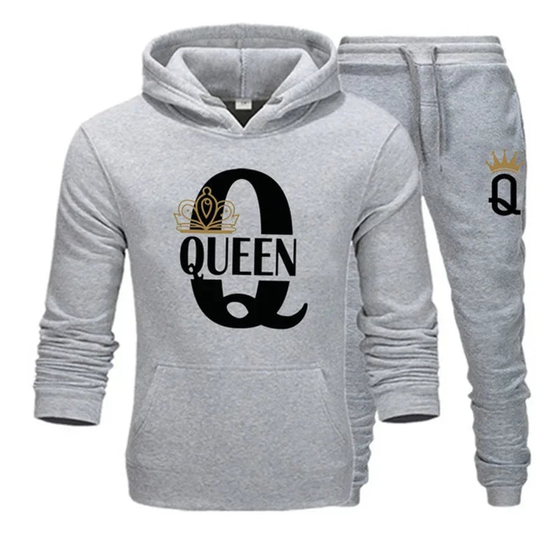 CH.KOUROSH 2024 new autumn and winter men and women hooded hoodie set KING QUEEN loose hooded printed couple suit sportswear