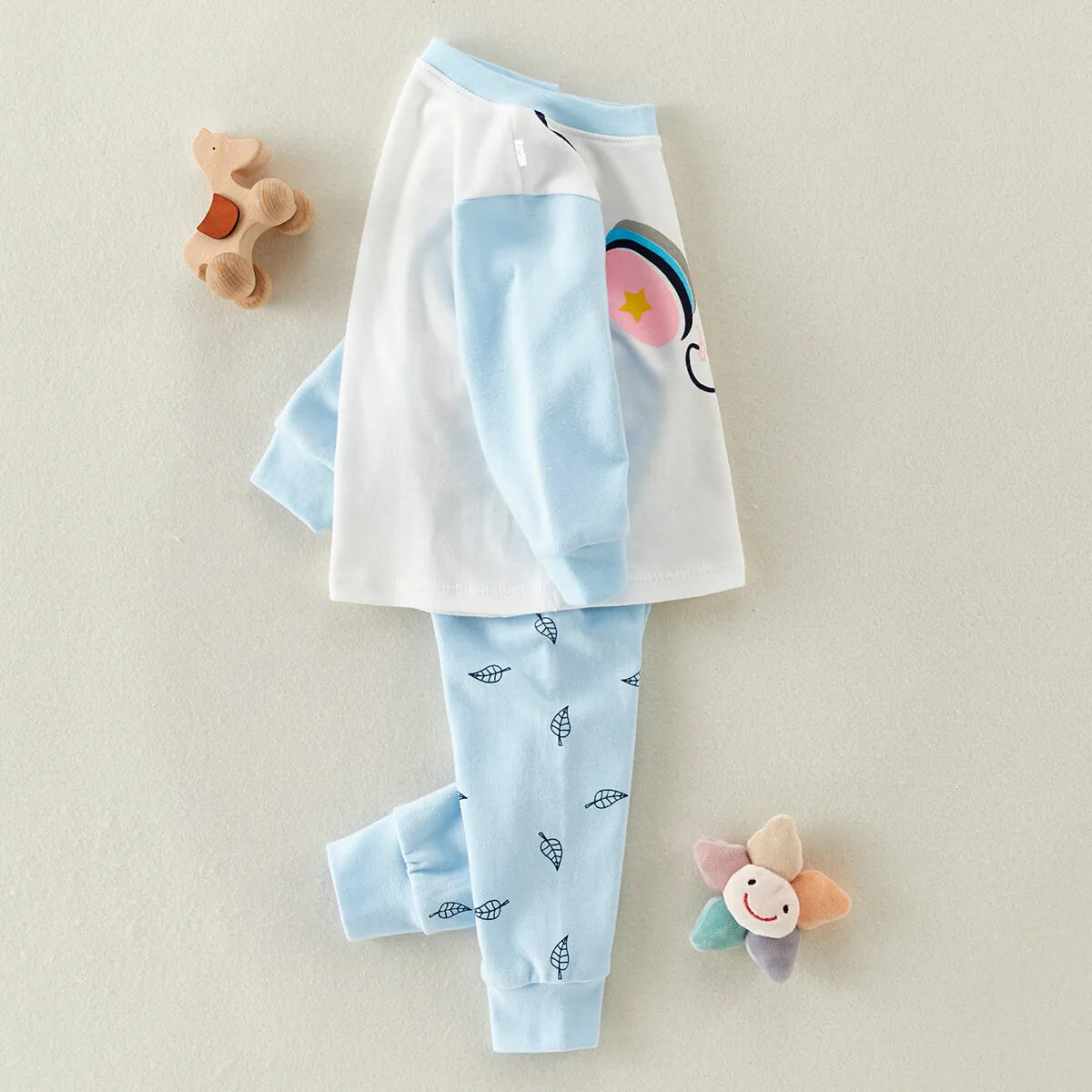 hibobi 2-Piece 100% Cotton Children's Autumn And Winter Round Neck Warm Home Clothes Set Cute Bear Pajamas And Pajama Pants Set