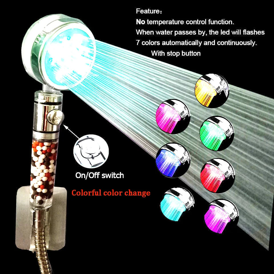 LED Anion Shower Head Rainfall SPA Temperature Control Shower Head Pressurized Water Saving 3/7 Colors Handheld Bathroom Shower