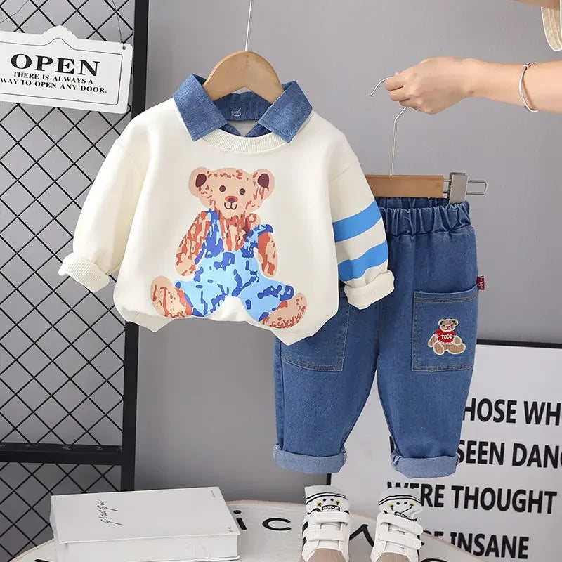 CH.KOUROSH- New Autumn Children Boys Girls Clothing Cotton Long Sleeve Cartoon Bear Suit Kids Clothes Tracksuit Kids T-Shirt Pants 2Pcs/set