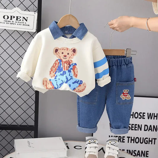 CH.KOUROSH- New Autumn Children Boys Girls Clothing Cotton Long Sleeve Cartoon Bear Suit Kids Clothes Tracksuit Kids T-Shirt Pants 2Pcs/set