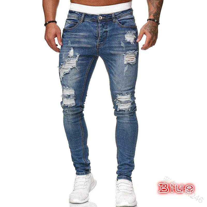 CH.KOUROSH Ripped Skinny Fit Men’s Jeans - Distressed Vintage Denim, Punk Style