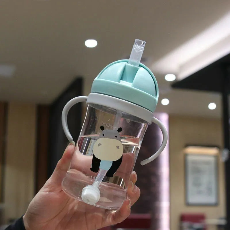 CH.KOUROSH 350ml Kids Drinking Cup Feeding Bottle With Straw Gravity Ball Wide Caliber Bottle