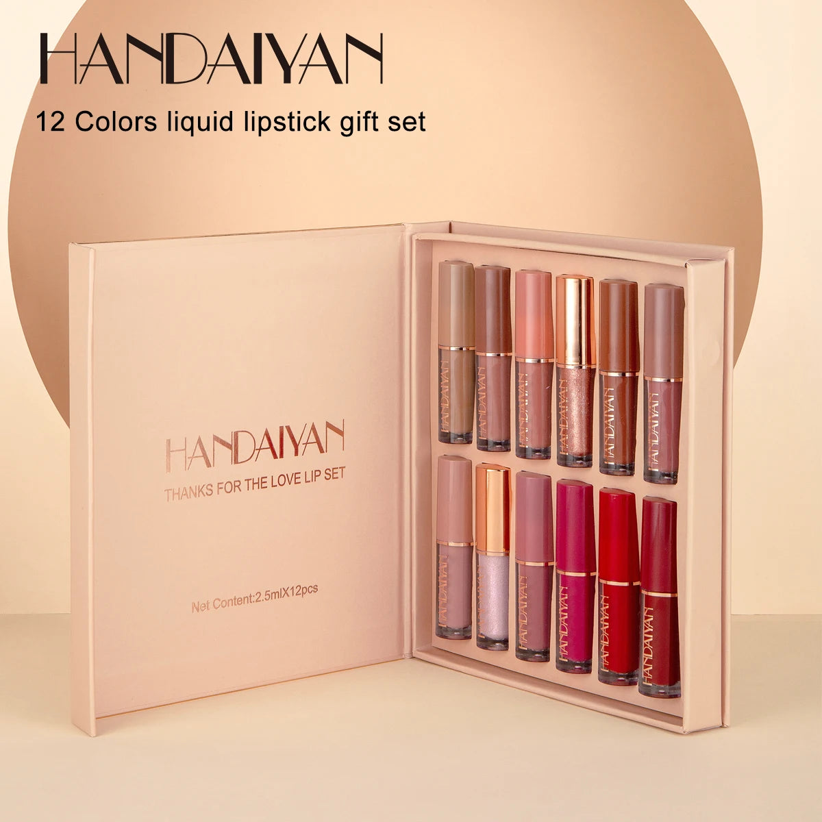 HANDAIYAN 12 Colors Book Matte Liquid Lipstick Set Non-stick Cup Waterproof Lip Gloss Women's Makeup Long-lasting  Lipgloss Kits