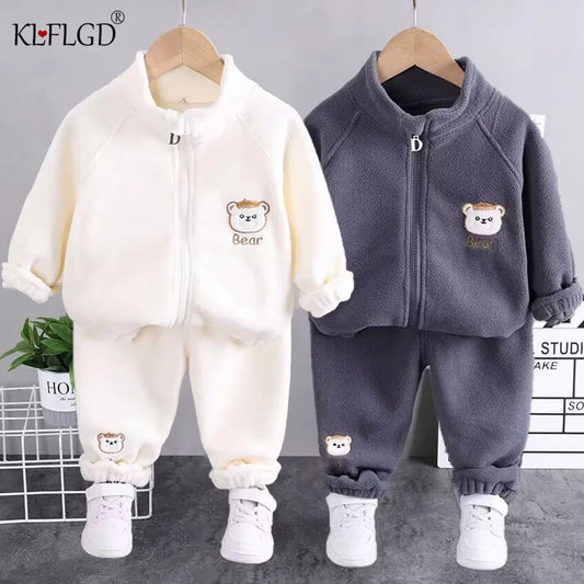 new winter girls plush set for boys casual sports two-piece set for baby toddler outdoor clothing sets