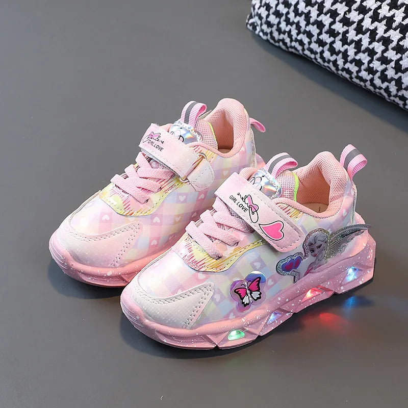 CH.KOUROSH Fashion New Style Children Led Shoes Popular Brand Kids Girls Sneakers Disney Elsa Princess Lighting Shoes Casual Sports Shoes