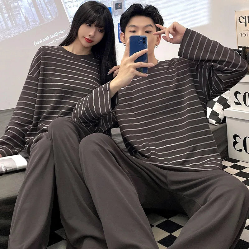 Korean Men Pijamas Set Cotton Women Pajamas Set Autumn Sleepwear Casual Loungewear hombre Mujer Home Clothing Pyjamas Suit