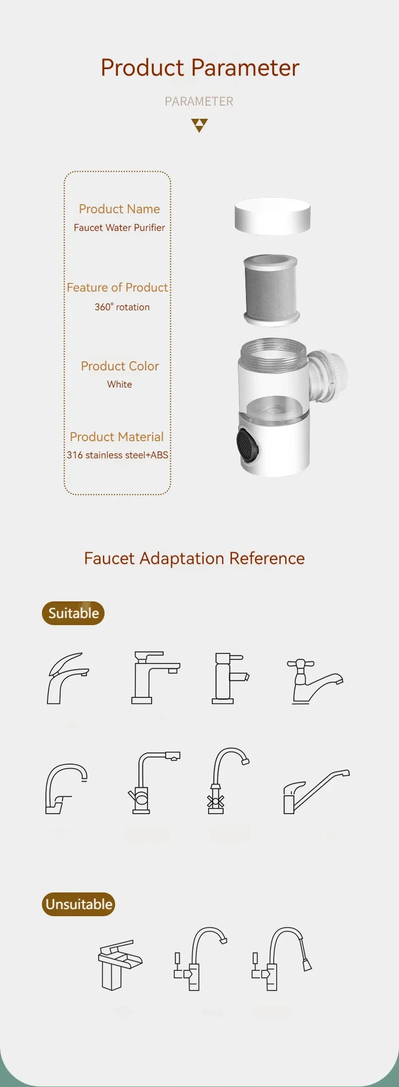 Faucet Filter Splash Proof Tap Water Purifier Filtration And Pressurization 720 Degree Rotating Universal Extension Nozzl