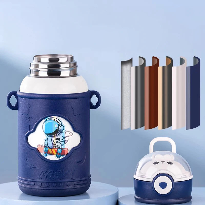 Children' Cartoon Straw Water Thermos  SeBottle Portablealed LeakProof Keep Warm Mug Stainless Steel Kids' Outdoor Thermal Cups